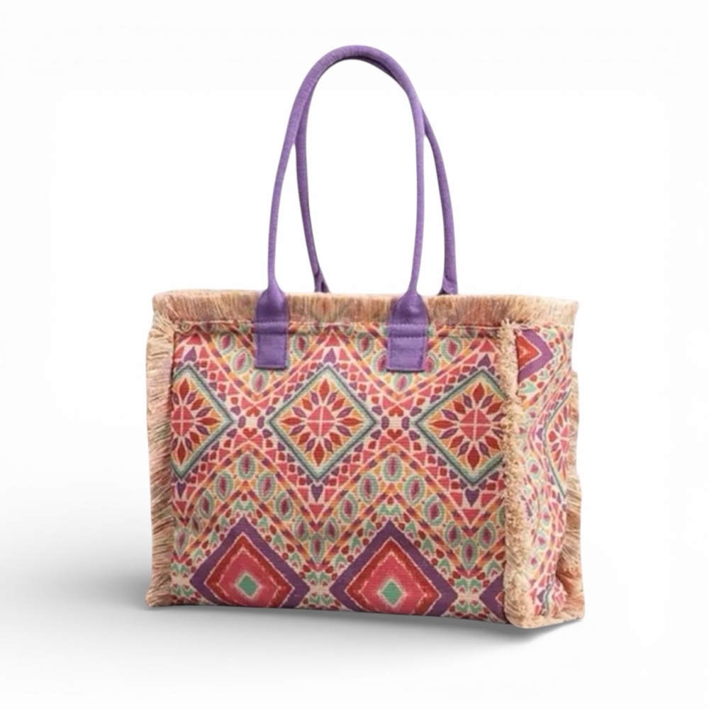 Fashionable Bohemian Purple Floral Tote Bag NEW